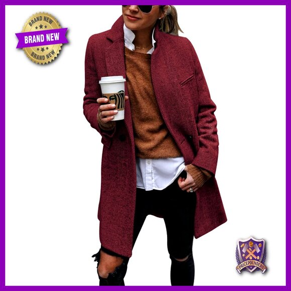 Notch Lapel Double Breasted Trench Peacoat Wool Blend Longline Blazer Jacket